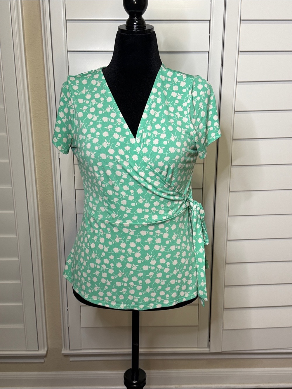 Kaileigh Mint Green Floral Wrap Top with Side Tie